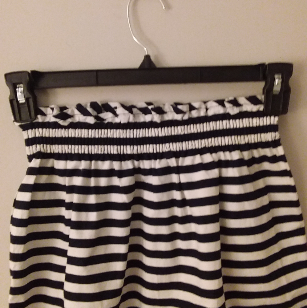 J. Crew Nautical Skirt Black and White Stripes with Elastic Gathered Waistband - Picture 3 of 7